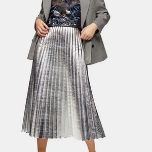 H&M Silver Pleated Midi Skirt